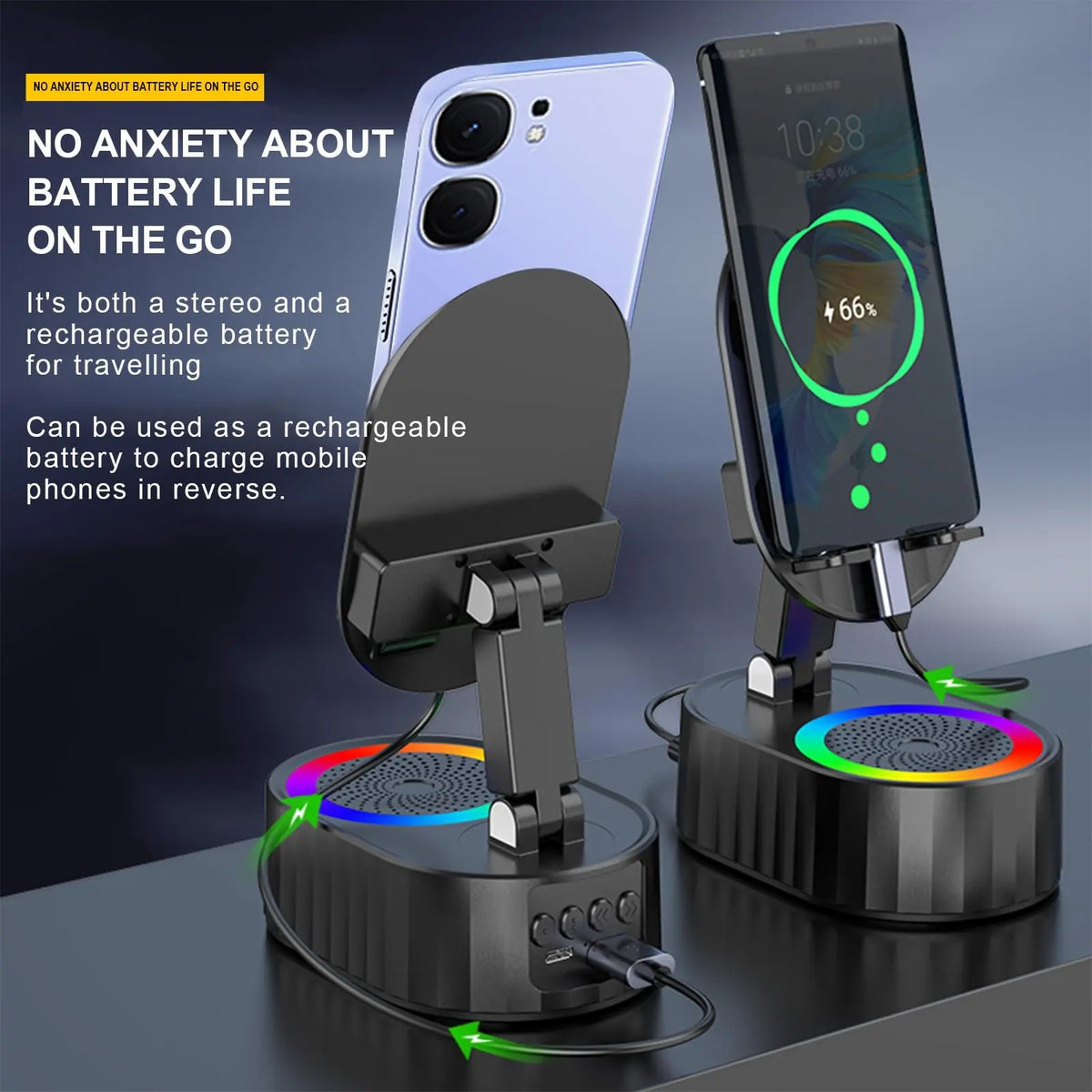 Cell Phone Stand with Induction Speaker/Power Bank/Atmosphere Light 360 Degree Rotating Induction Phone Bracket Holders